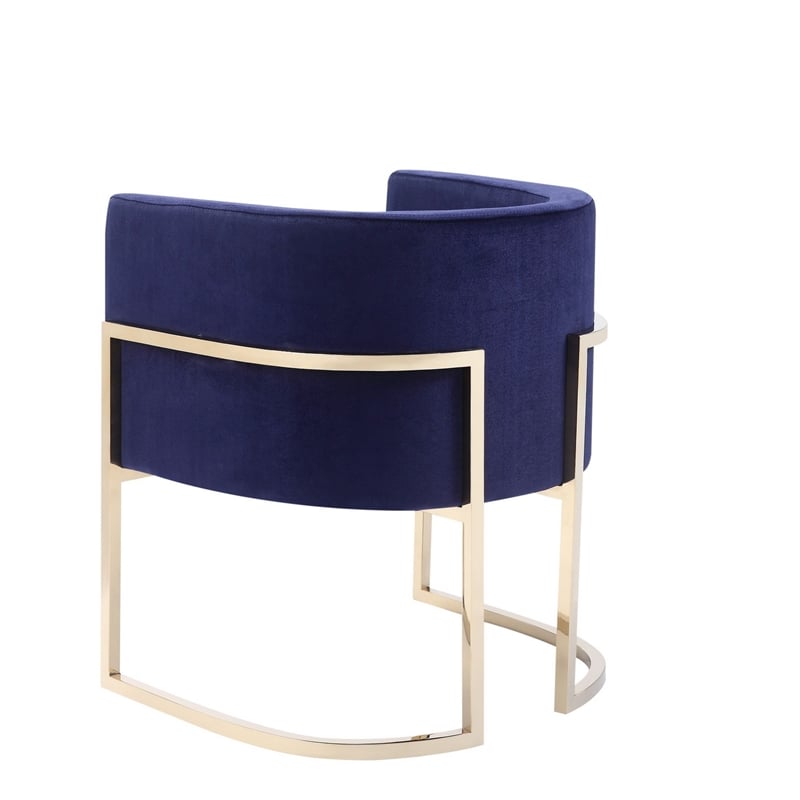 Naaz 24 Inch Kids Chair- Round- Blue Cushioned Velvet- Cantilever Gold Base