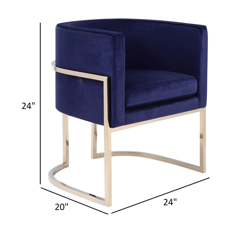 Naaz 24 Inch Kids Chair- Round- Blue Cushioned Velvet- Cantilever Gold Base