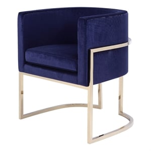Naaz 24 Inch Kids Chair- Round- Blue Cushioned Velvet- Cantilever Gold Base