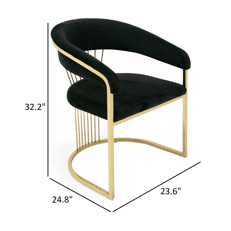 Moha 24 Inch Dining Chair- Round Cantilever Base- Black Velvet- Gold Finish