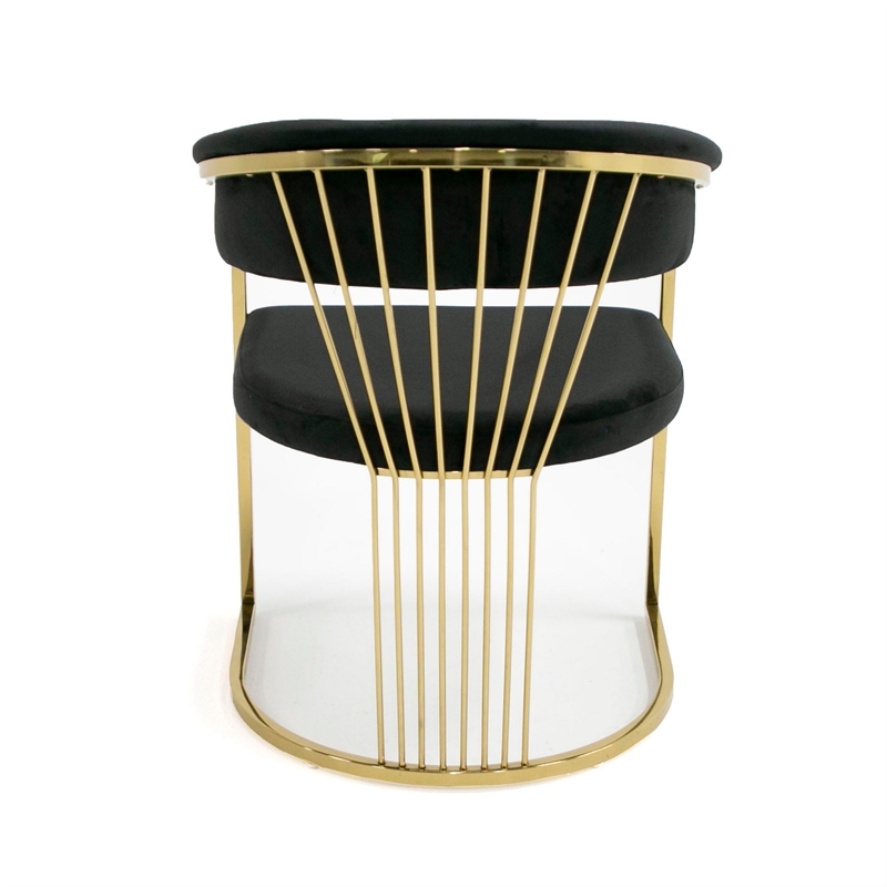 Moha 24 Inch Dining Chair- Round Cantilever Base- Black Velvet- Gold Finish
