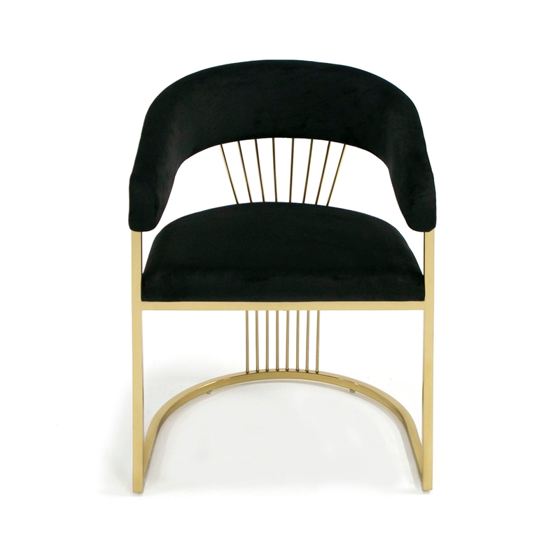 Moha 24 Inch Dining Chair- Round Cantilever Base- Black Velvet- Gold Finish