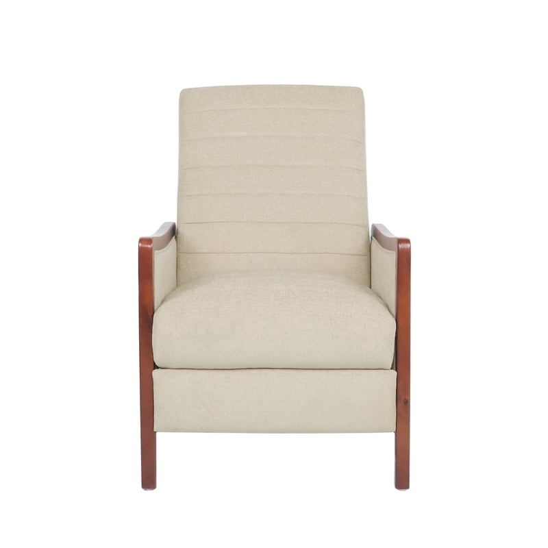 Ryka Pushback Manual Recliner Chair- Channel Stitch Beige- Birch Wood