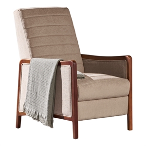 Ryka Pushback Manual Recliner Chair- Channel Stitch Beige- Birch Wood