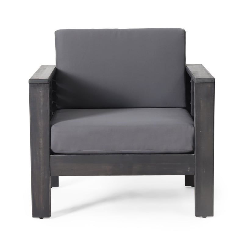 Quim Outdoor Club Chair- Shutter Slat Panel- Gray Acacia Wood- Gray Fabric