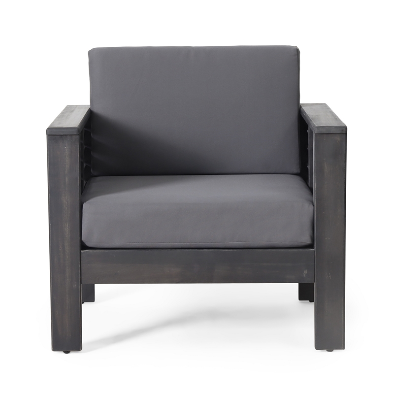 Quim Outdoor Club Chair- Shutter Slat Panel- Gray Acacia Wood- Gray Fabric