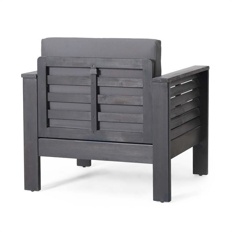 Quim Outdoor Club Chair- Shutter Slat Panel- Gray Acacia Wood- Gray Fabric