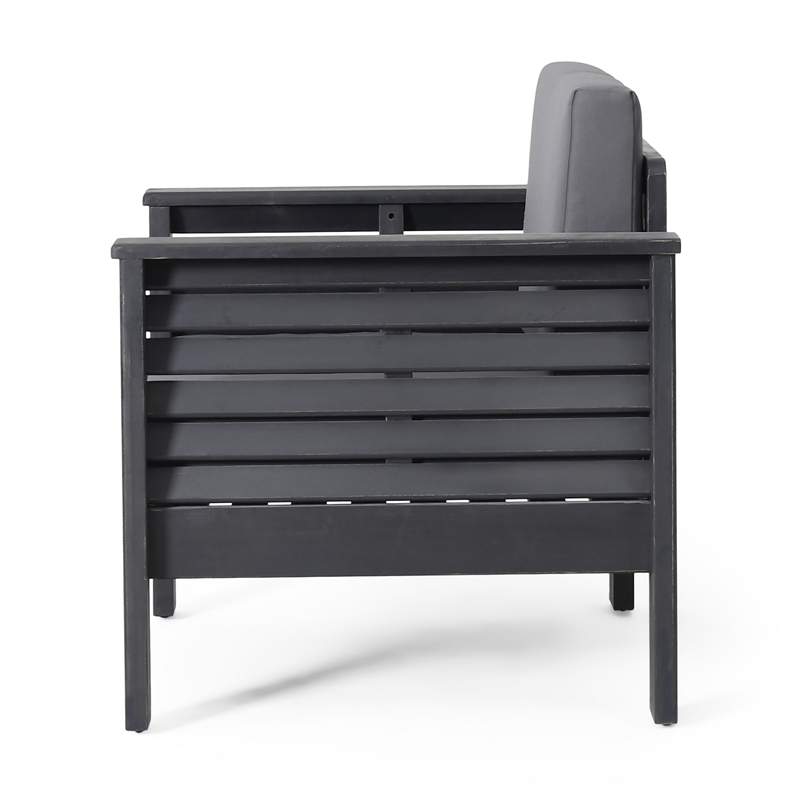 Quim Outdoor Club Chair- Shutter Slat Panel- Gray Acacia Wood- Gray Fabric