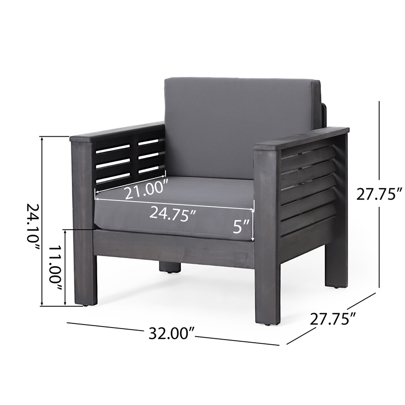 Quim Outdoor Club Chair- Shutter Slat Panel- Gray Acacia Wood- Gray Fabric