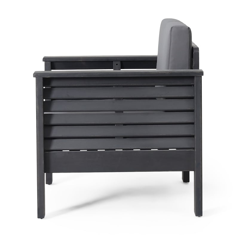 Quim Outdoor Club Chair- Shutter Slat Panel- Gray Acacia Wood- Gray Fabric