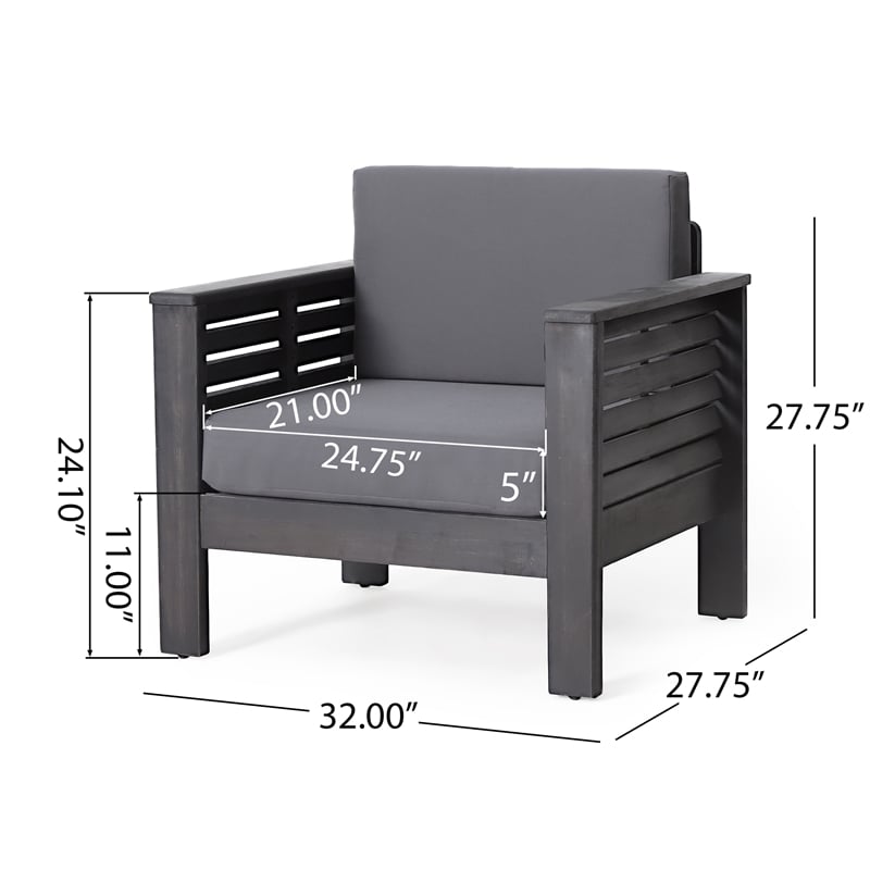 Quim Outdoor Club Chair- Shutter Slat Panel- Gray Acacia Wood- Gray Fabric