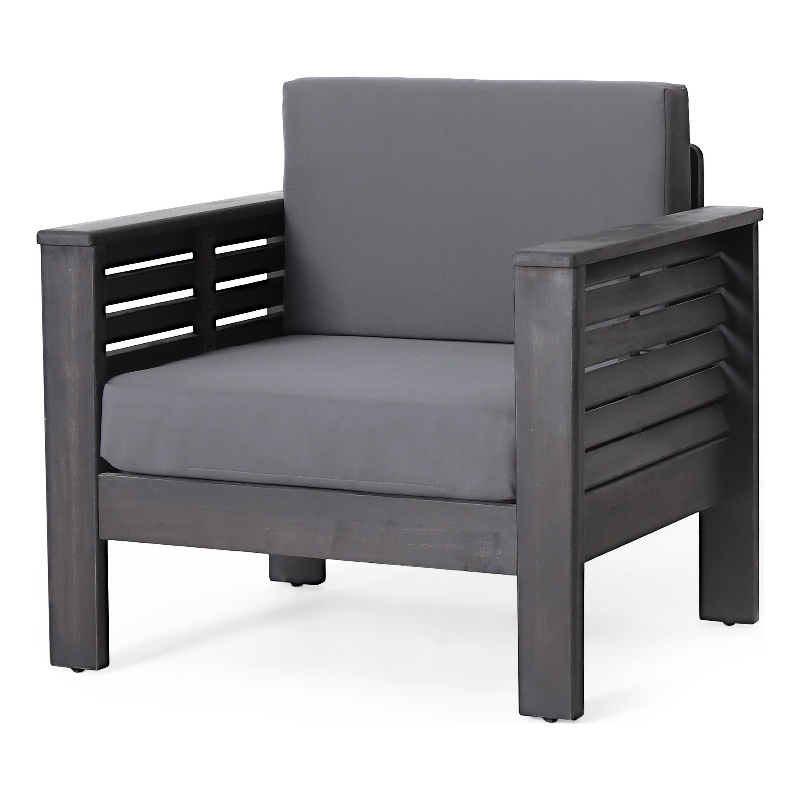 Quim Outdoor Club Chair- Shutter Slat Panel- Gray Acacia Wood- Gray Fabric