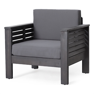 Quim Outdoor Club Chair- Shutter Slat Panel- Gray Acacia Wood- Gray Fabric