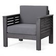 Quim Outdoor Club Chair- Shutter Slat Panel- Gray Acacia Wood- Gray Fabric