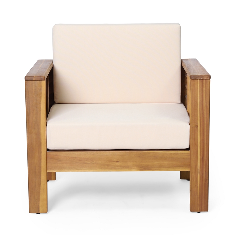 Quim Outdoor Club Chair- Shutter Slat Panel- Brown Acacia Wood- Beige