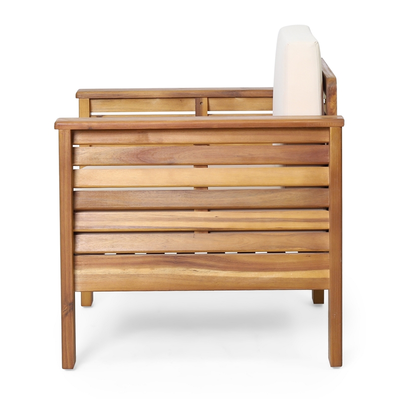 Quim Outdoor Club Chair- Shutter Slat Panel- Brown Acacia Wood- Beige