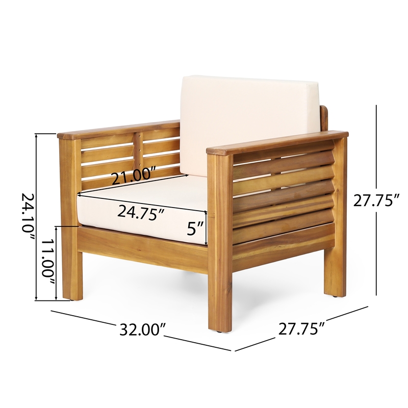 Quim Outdoor Club Chair- Shutter Slat Panel- Brown Acacia Wood- Beige