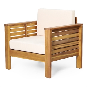 Quim Outdoor Club Chair- Shutter Slat Panel- Brown Acacia Wood- Beige