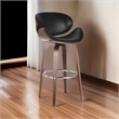 Zaine Swivel Barstool Chair- Walnut Veneer- Black Faux Leather
