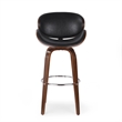 Zaine Swivel Barstool Chair- Walnut Veneer- Black Faux Leather