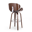Zaine Swivel Barstool Chair- Walnut Veneer- Black Faux Leather
