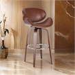 Zaine Swivel Barstool Chair- Walnut Veneer- Brown Faux Leather