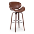 Zaine Swivel Barstool Chair- Walnut Veneer- Brown Faux Leather