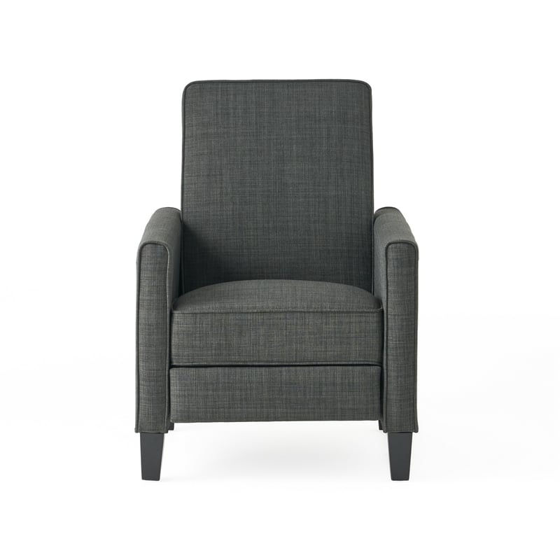 Zuca Pushback Recliner Club Chair- Premium Padded- Black Wood- Gray Linen