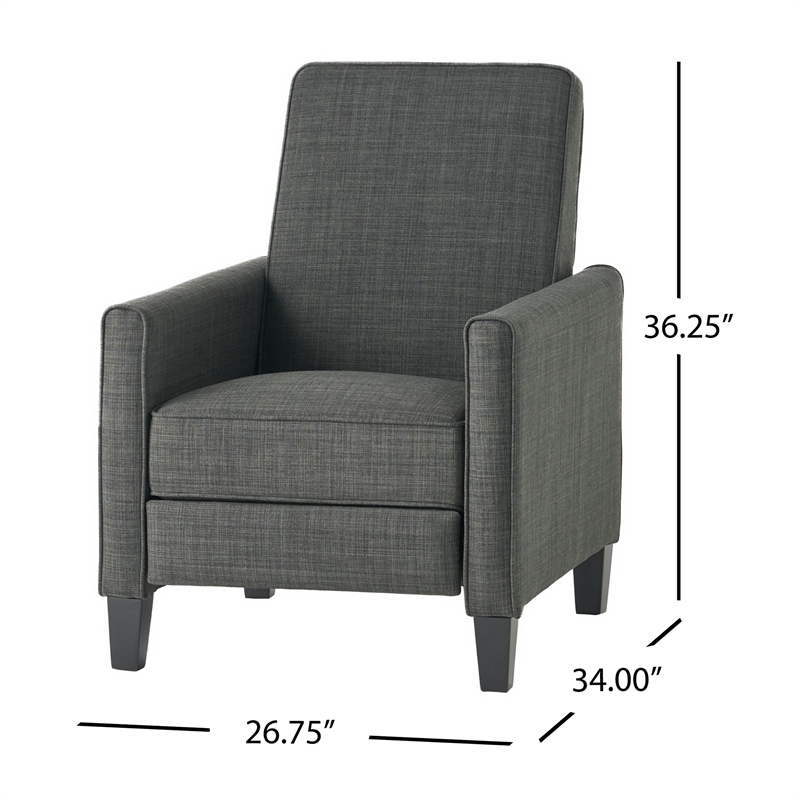 Zuca Pushback Recliner Club Chair- Premium Padded- Black Wood- Gray Linen