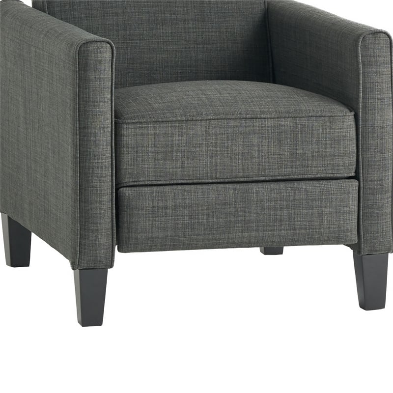 Zuca Pushback Recliner Club Chair- Premium Padded- Black Wood- Gray Linen