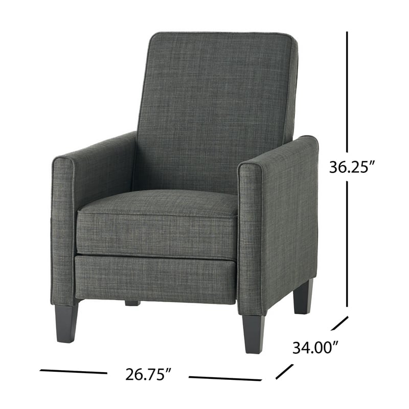 Zuca Pushback Recliner Club Chair- Premium Padded- Black Wood- Gray Linen