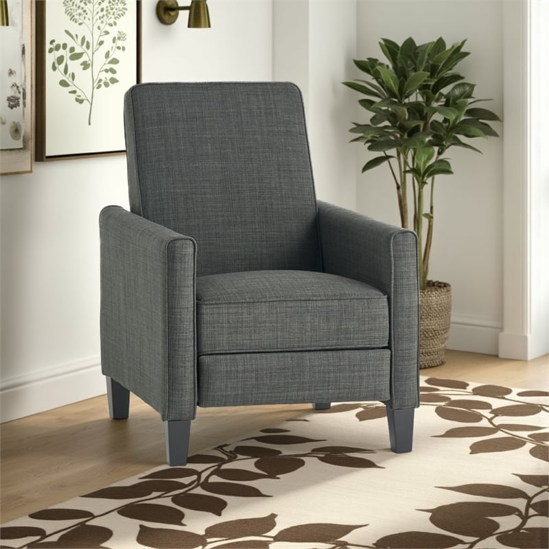 Zuca Pushback Recliner Club Chair- Premium Padded- Black Wood- Gray Linen