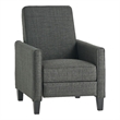 Zuca Pushback Recliner Club Chair- Premium Padded- Black Wood- Gray Linen