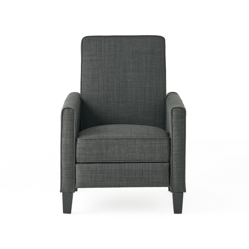 Zuca Pushback Recliner Club Chair- Premium Padded- Black Wood- Gray Linen