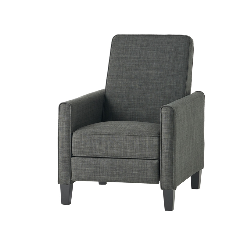 Zuca Pushback Recliner Club Chair- Premium Padded- Black Wood- Gray Linen