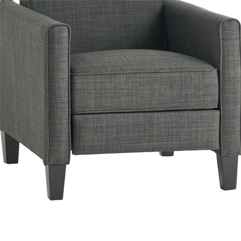 Zuca Pushback Recliner Club Chair- Premium Padded- Black Wood- Gray Linen