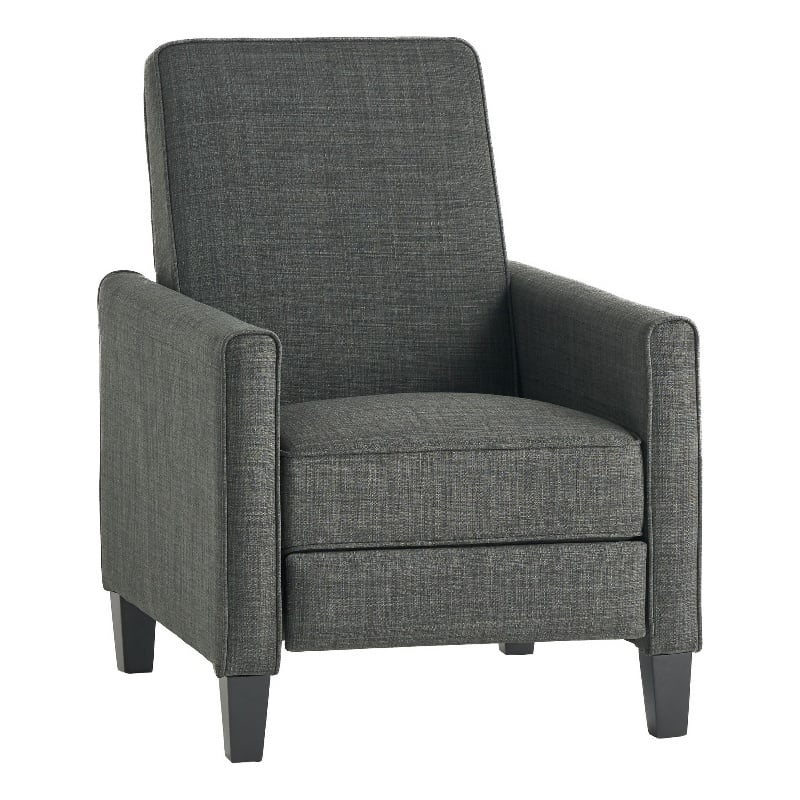 Zuca Pushback Recliner Club Chair- Premium Padded- Black Wood- Gray Linen