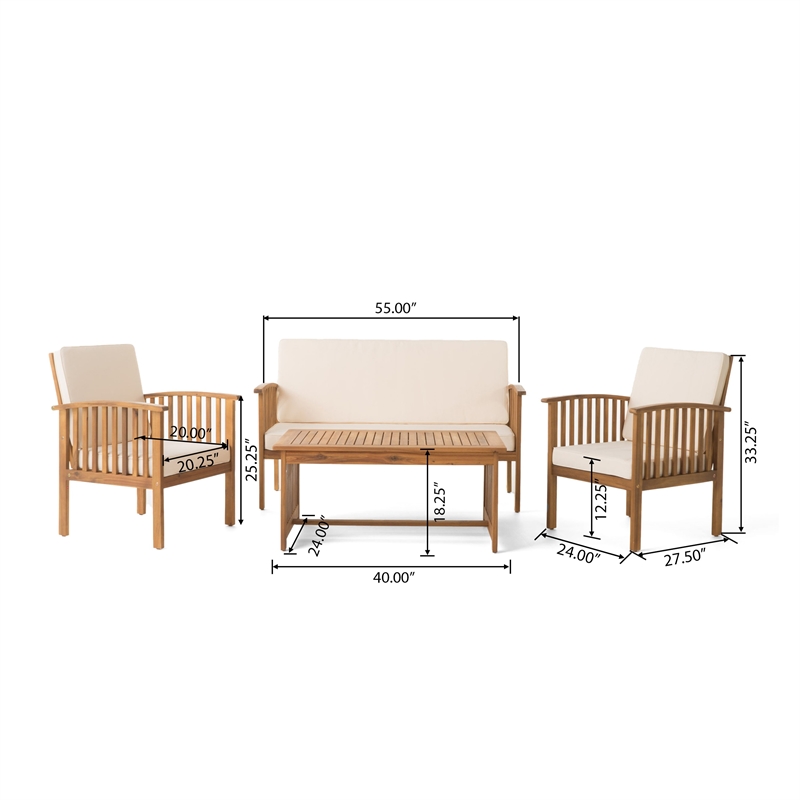 Sayan 4pc Outdoor Coffee Table Set- Loveseat- 2 Chairs- Beige- Brown