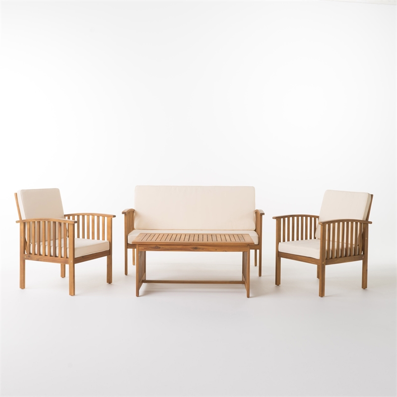 Sayan 4pc Outdoor Coffee Table Set- Loveseat- 2 Chairs- Beige- Brown