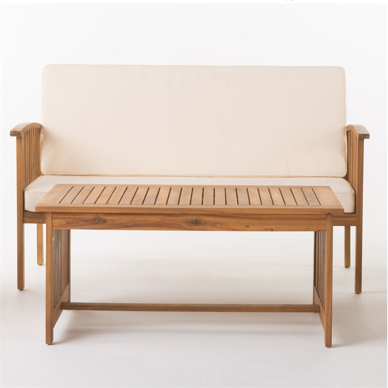 Sayan 4pc Outdoor Coffee Table Set- Loveseat- 2 Chairs- Beige- Brown