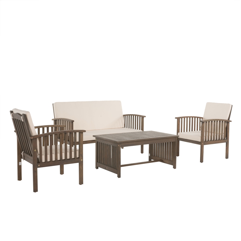 Sayan 4pc Outdoor Coffee Table Set- Loveseat- 2 Chairs- Beige and Gray
