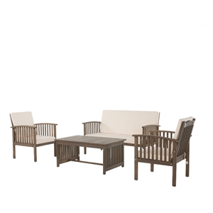 Sayan 4pc Outdoor Coffee Table Set- Loveseat- 2 Chairs- Beige and Gray