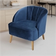 Shale Accent Chair- Navy Blue Velvet- Curved Backrest- Brown Wood Legs