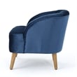 Shale Accent Chair- Navy Blue Velvet- Curved Backrest- Brown Wood Legs