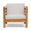 Carie Outdoor Accent Chair- Beige- Soft Cushions- Brown Acacia Wood