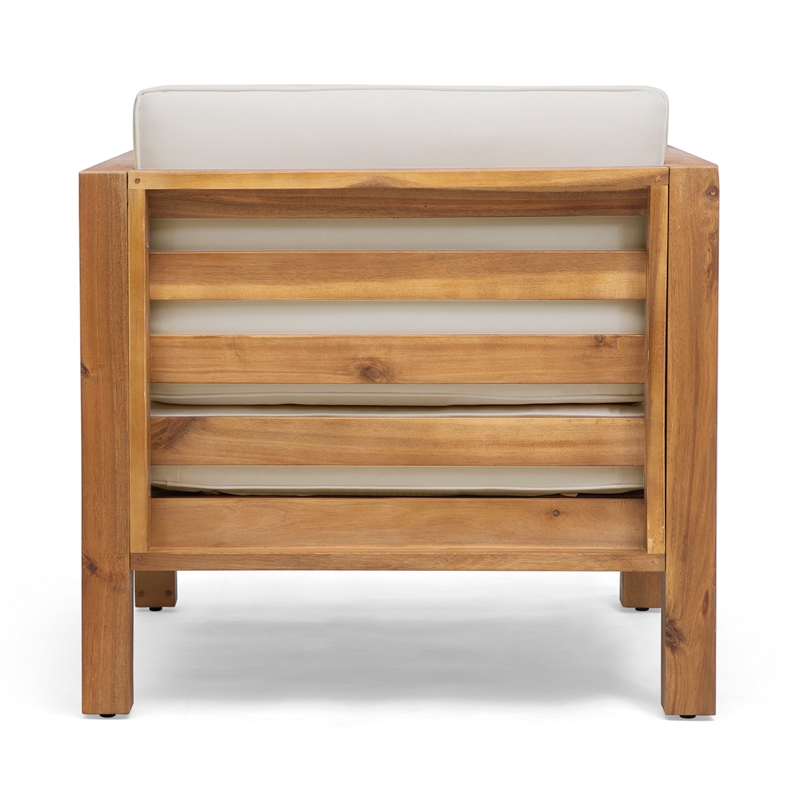 Carie Outdoor Accent Chair- Beige- Soft Cushions- Brown Acacia Wood