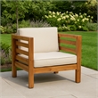 Carie Outdoor Accent Chair- Beige- Soft Cushions- Brown Acacia Wood