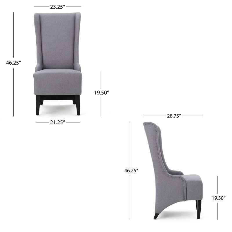 Becca Dining Chair- High Wingback Brown Birch Wood- Light Gray Fabric