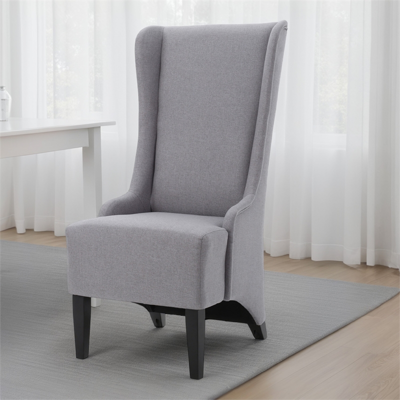 Becca Dining Chair- High Wingback Brown Birch Wood- Light Gray Fabric