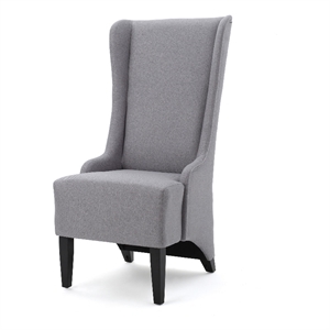 Becca Dining Chair- High Wingback Brown Birch Wood- Light Gray Fabric